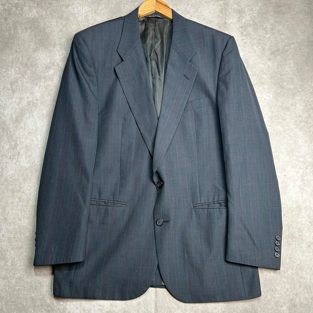 Burberrys Mens Navy Blue Glen Check Plaid Wool Two Button Blazer Sport Coat 44R